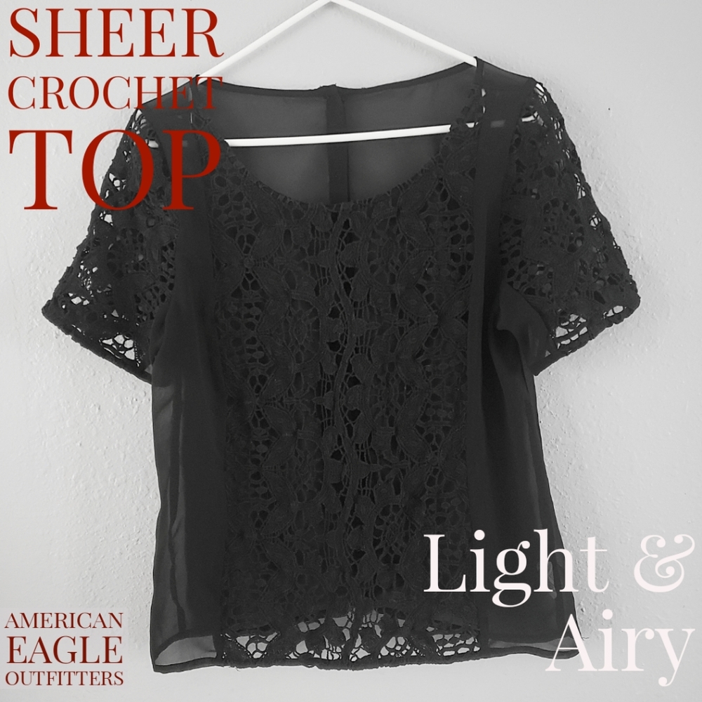 American Eagle Sheer Crochet Button Back Blouse M